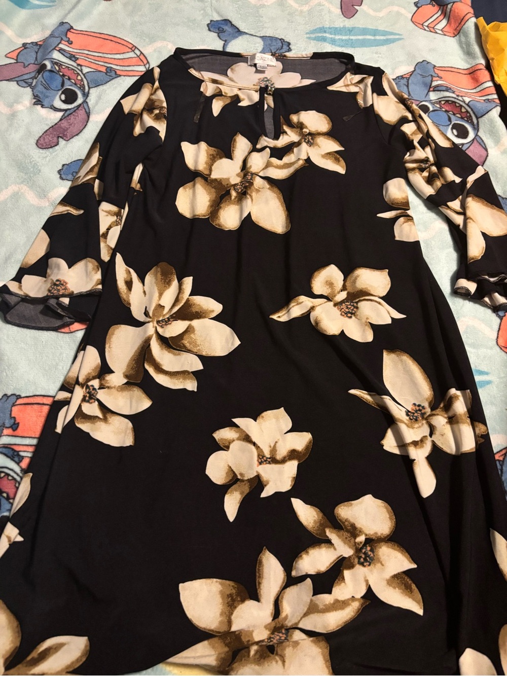 Black Floral A-Line Dress with Cream Blooms